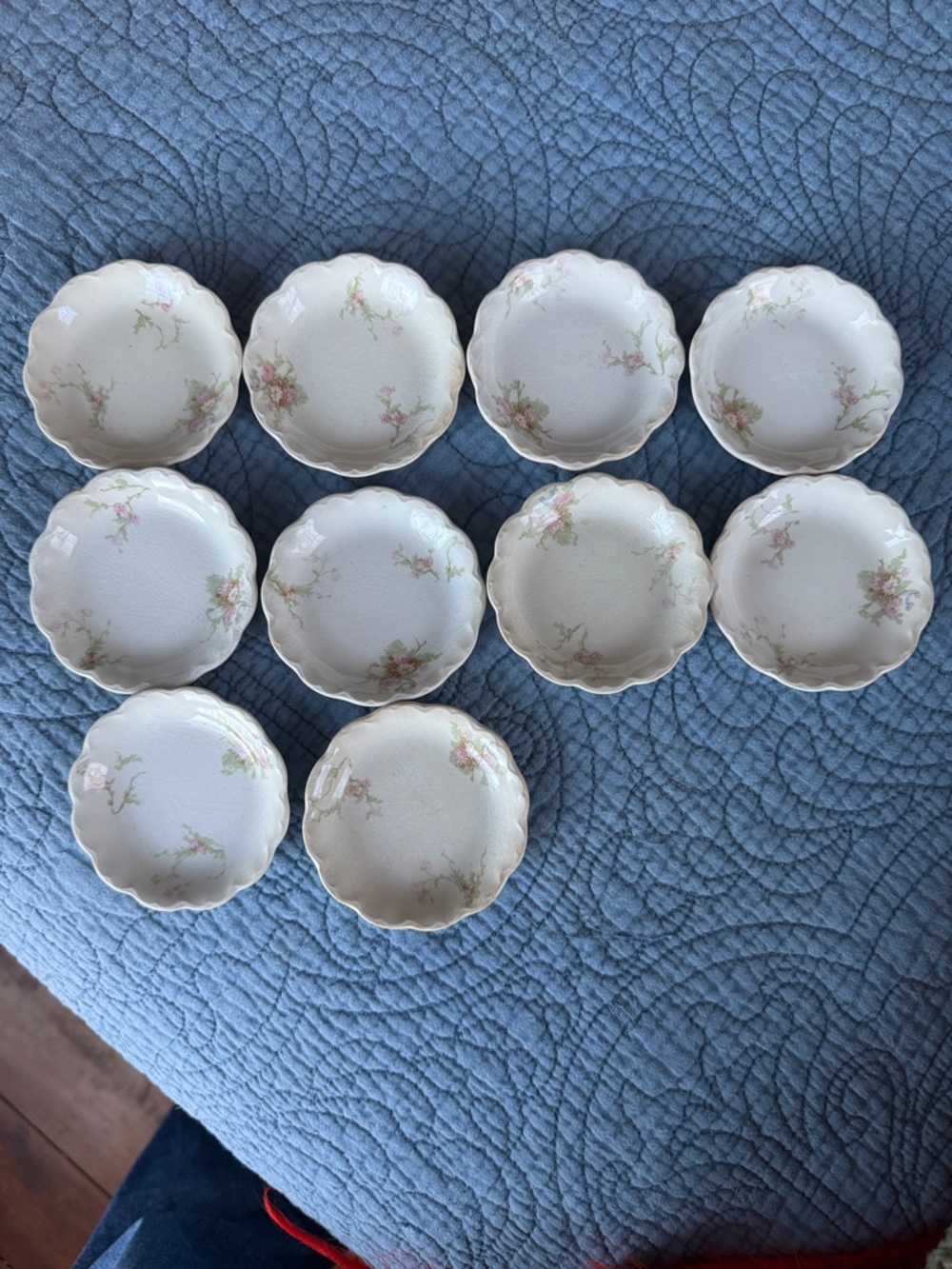 Johnson BrVintage Floral Scalloped Butter Pat  - Pale Pink & White (Set of 10)